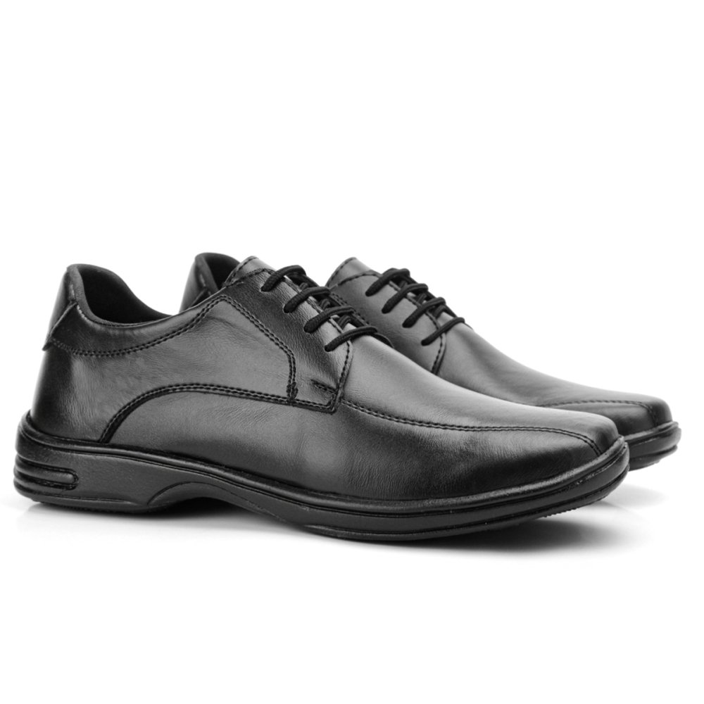 Sapato Casual Masculino Sola Borracha Com Cadarço e Costura Reforçada Preto 3