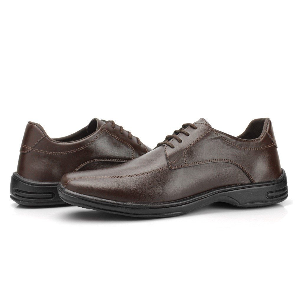 Sapato Casual Masculino Sola Borracha Com Cadarço e Costura Reforçada Marrom 2