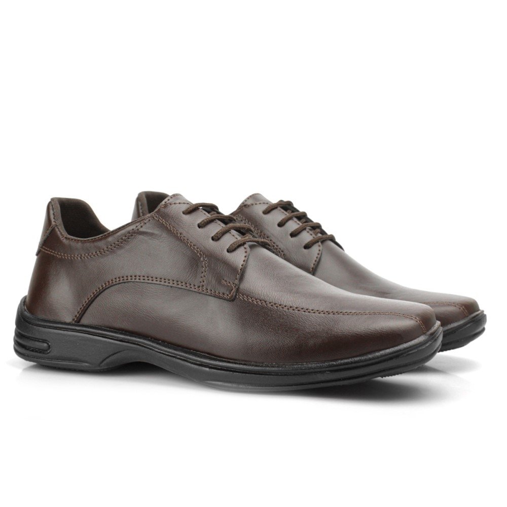 Sapato Casual Masculino Sola Borracha Com Cadarço e Costura Reforçada Marrom 3