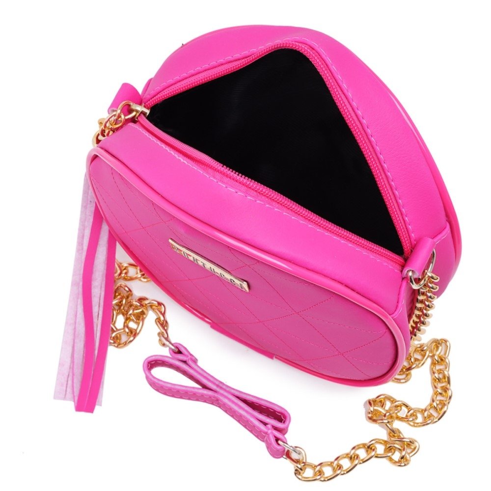 Bolsa Redonda Transversal Casual Feminino Zíper Estilo Alça Corrente Dia a Dia Rosa 3