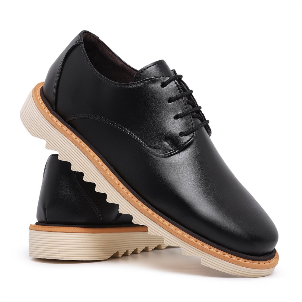 Sapato Casual Masculino Tratorado Derby Confort com Cadarço Preto 2
