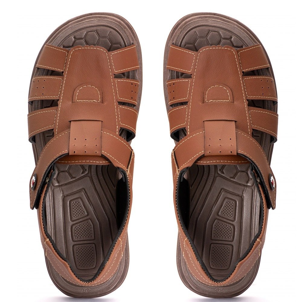Sandália Masculina Casual Conforto Premium Caramelo Caramelo 4