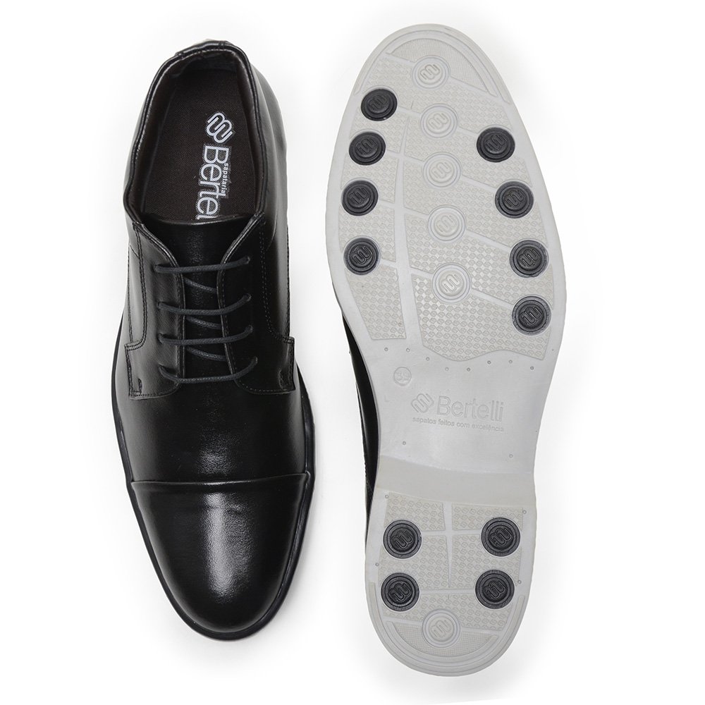 Sapato Social Sapataria Bertelli Cano Medio Liso com Cadarço e Bico Redondo Preto 3