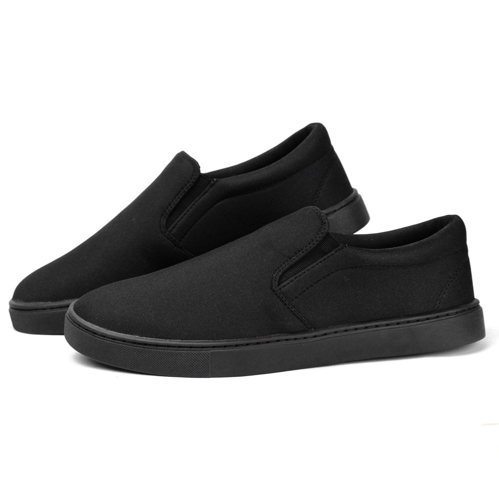 Tenis Slip On Autem Originals Liso de Tecido Calce Facil sem Cadarço Sola Reta Preto 4