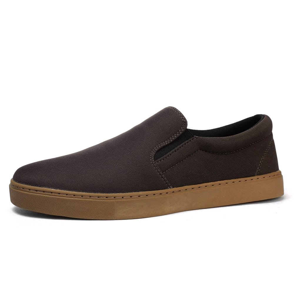 Tenis Slip On Autem Originals Liso de Tecido Calce Facil sem Cadarço Sola Reta Marrom 2