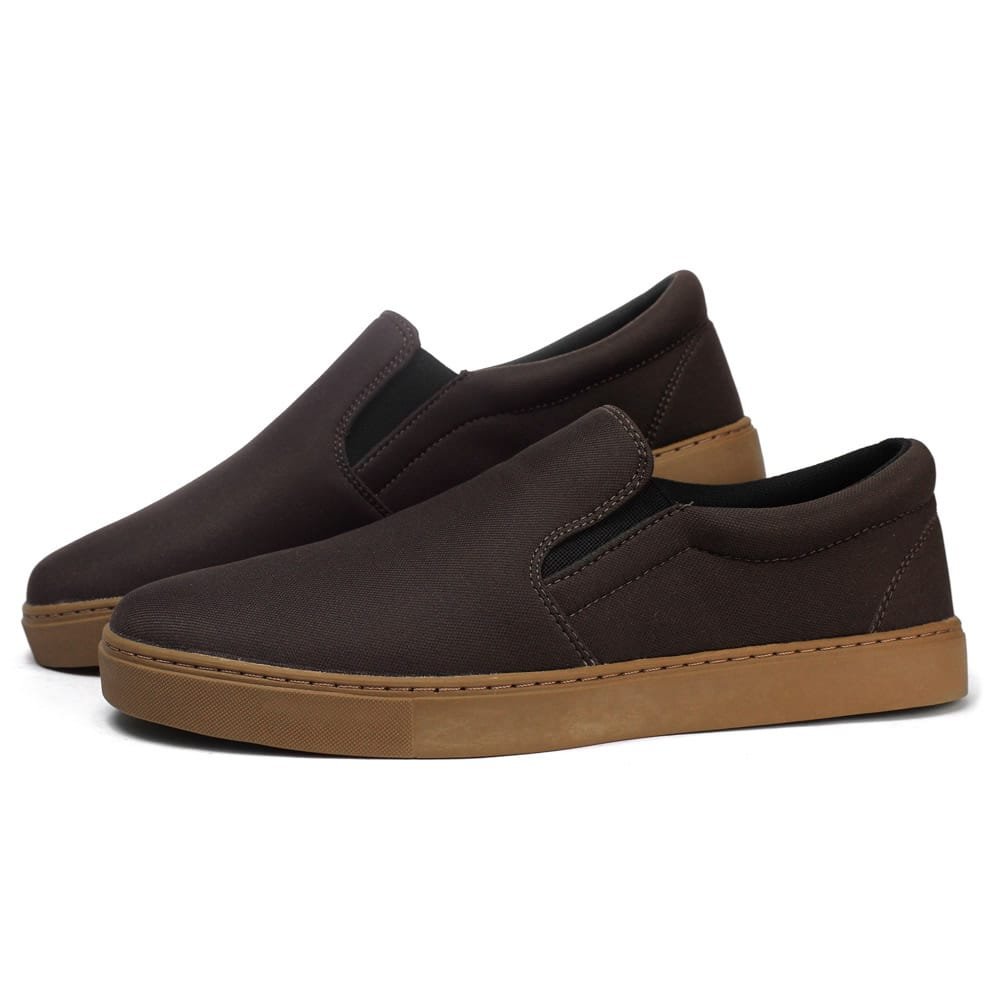 Tenis Slip On Autem Originals Liso de Tecido Calce Facil sem Cadarço Sola Reta Marrom 4