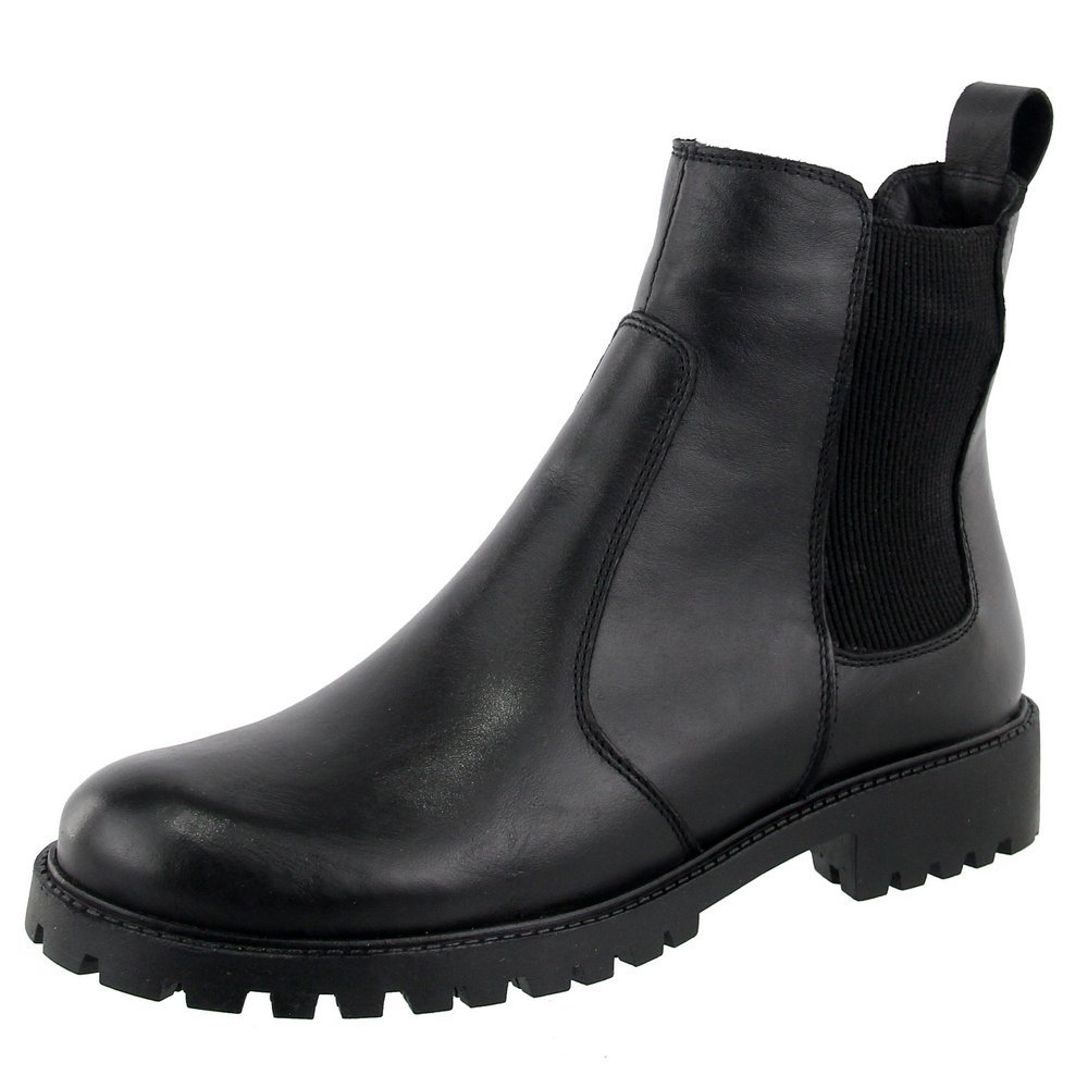 Bota Coturno Autem Originals de Couro Elasticos Laterais e Salto Quadrado Baixo Preto 1