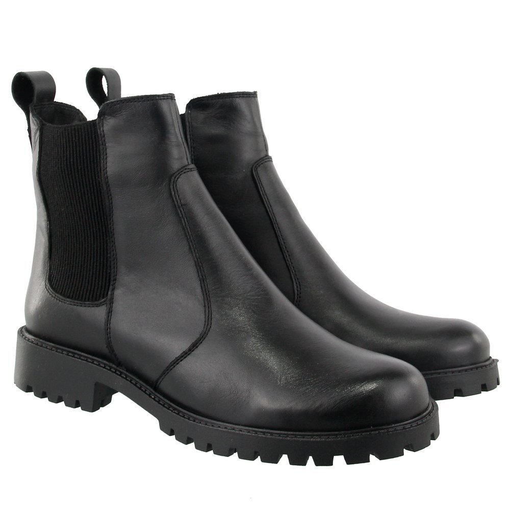 Bota Coturno Autem Originals de Couro Elasticos Laterais e Salto Quadrado Baixo Preto 2