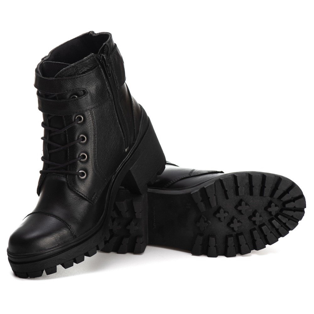 Bota Coturno Autem Originals de Couro com Salto Quadrado Grosso Medio e Fivelas Preto 5