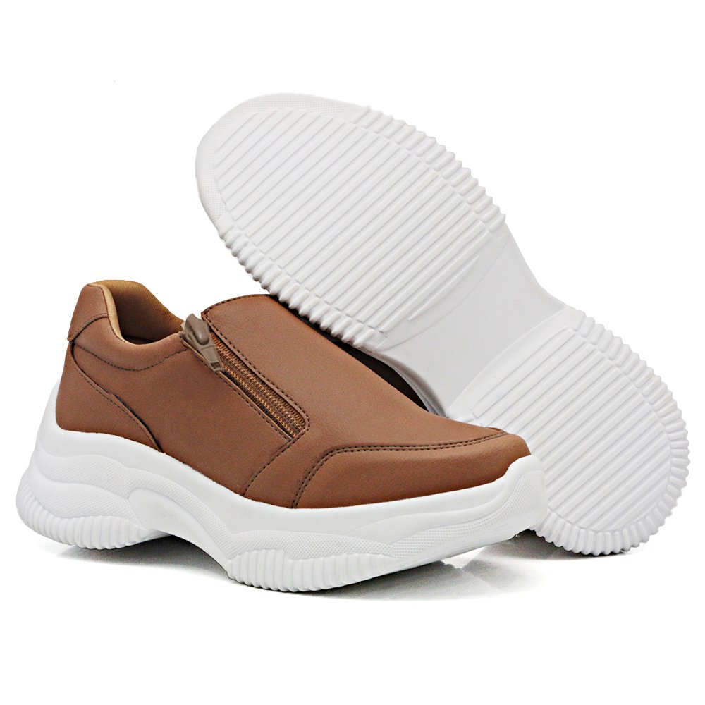 Tenis Chunky Autem Originals sem Cadarço Liso com Sola Alta Detalhada e Ziper Marrom 3