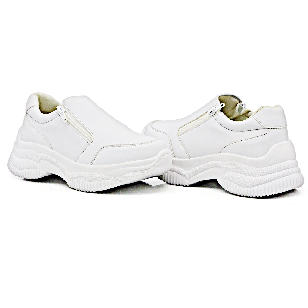 Tenis Chunky Autem Originals sem Cadarço Liso com Sola Alta Detalhada e Ziper Branco 2