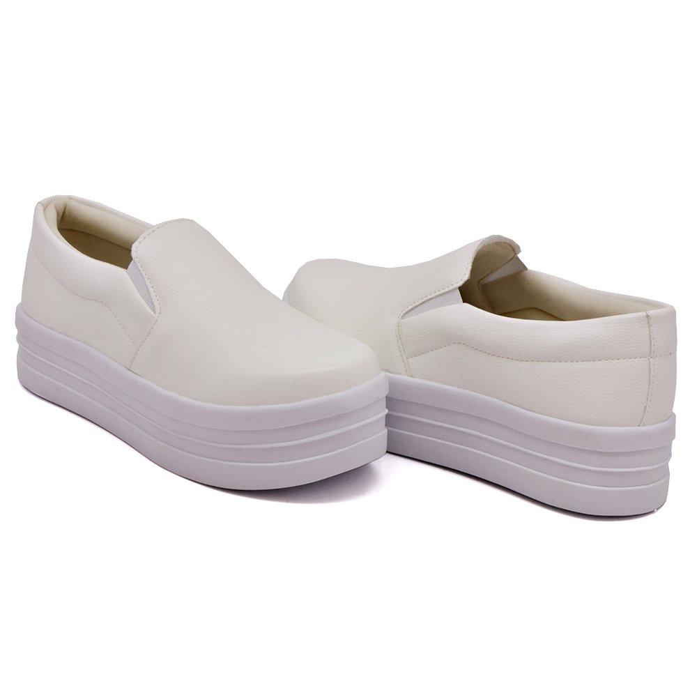 Tenis Slip On Autem Originals Liso com Elastico e Sola Alta Detalhe Listras Branco 2