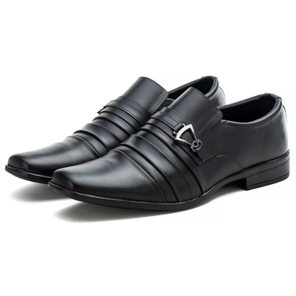 Sapato Social em Couro Autem Originals com Elástico Detalhe em Recortes e Metal Preto 1