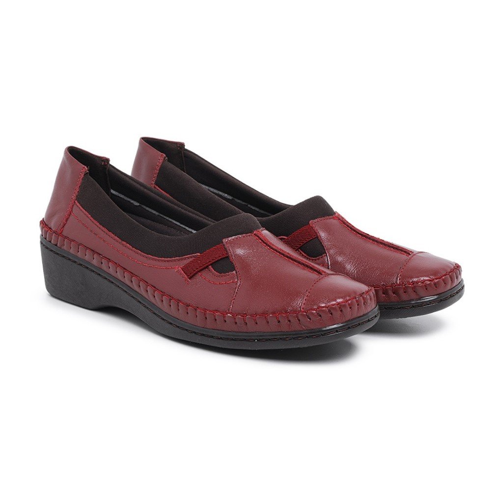 Sapato Conforto em Couro Autem Originals com Elástico Recortes e Sola Borracha Vermelho 1