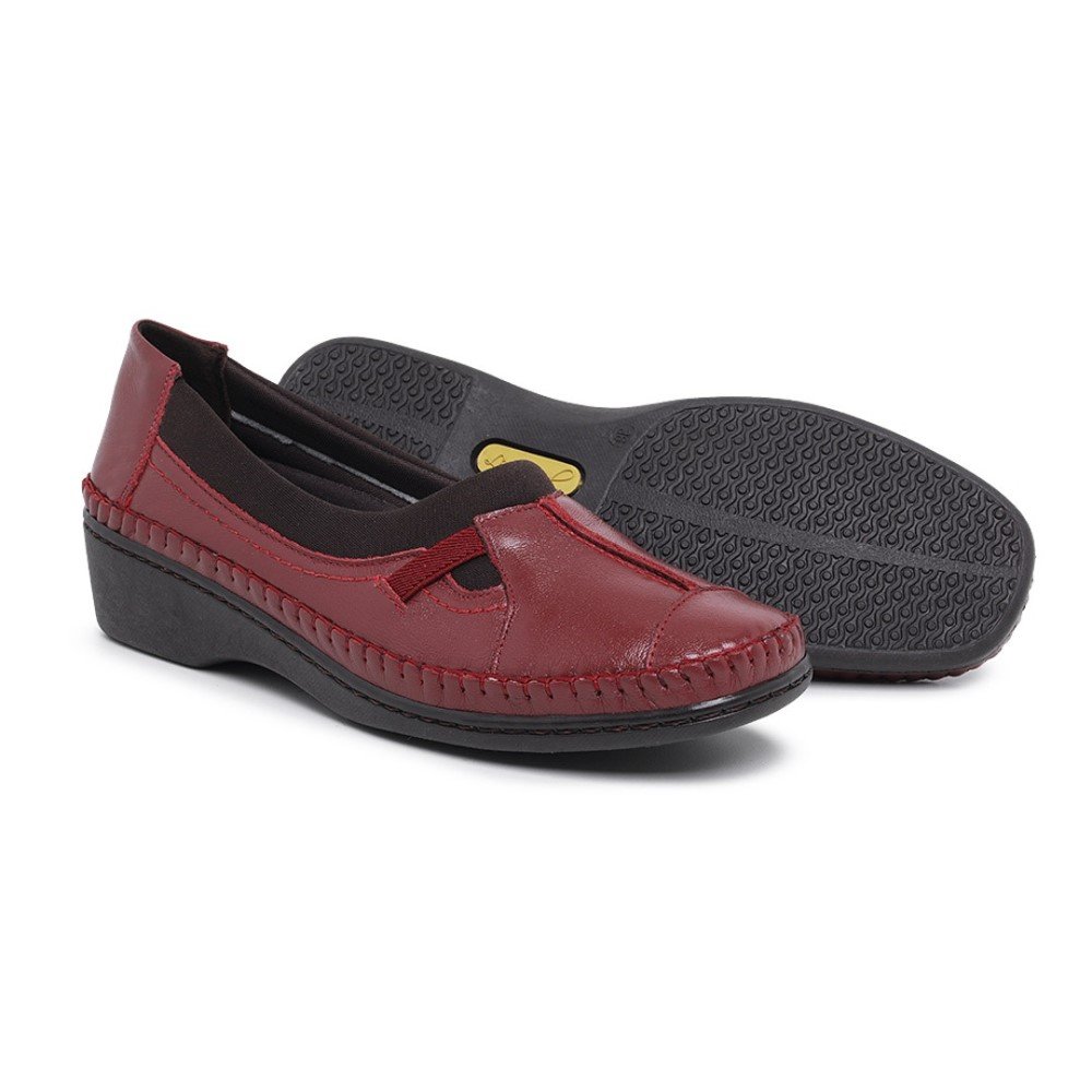 Sapato Conforto em Couro Autem Originals com Elástico Recortes e Sola Borracha Vermelho 2