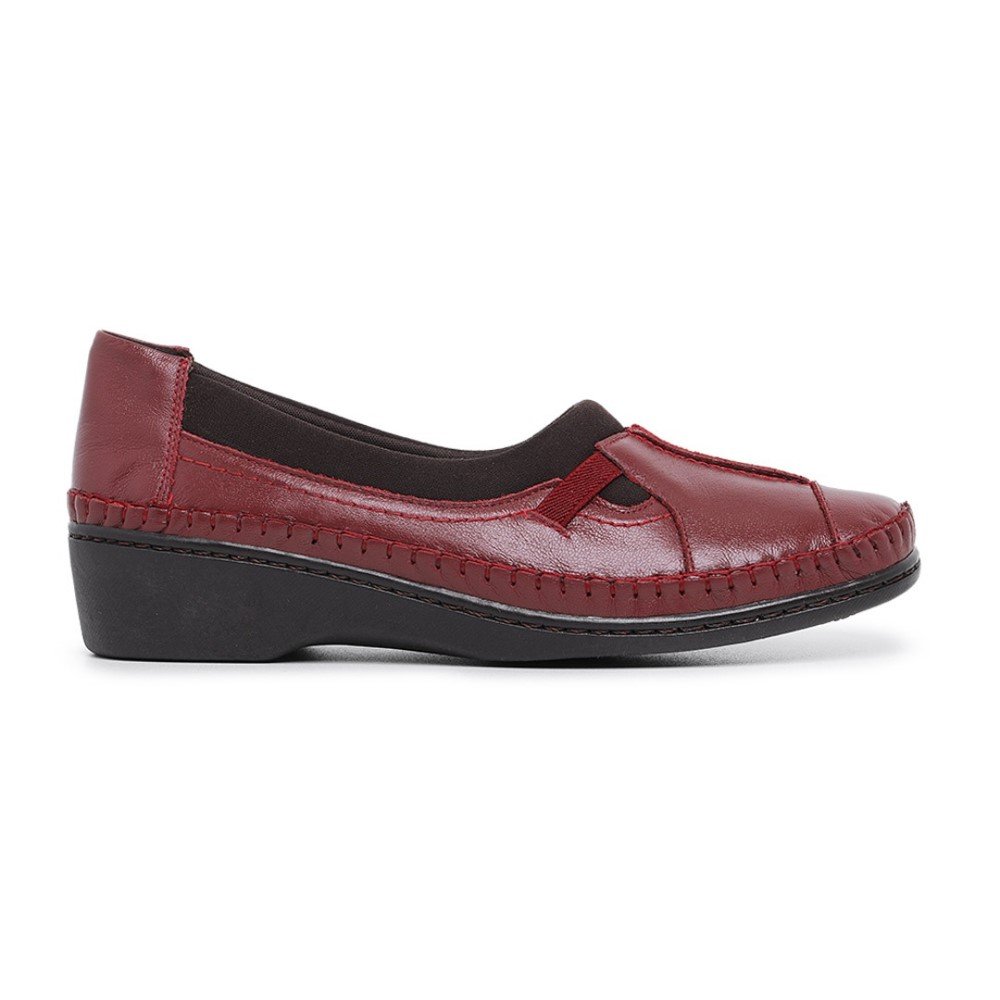 Sapato Conforto em Couro Autem Originals com Elástico Recortes e Sola Borracha Vermelho 4