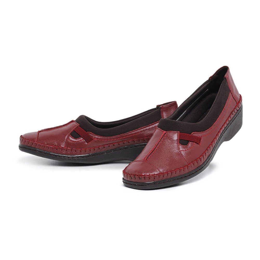 Sapato Conforto em Couro Autem Originals com Elástico Recortes e Sola Borracha Vermelho 5