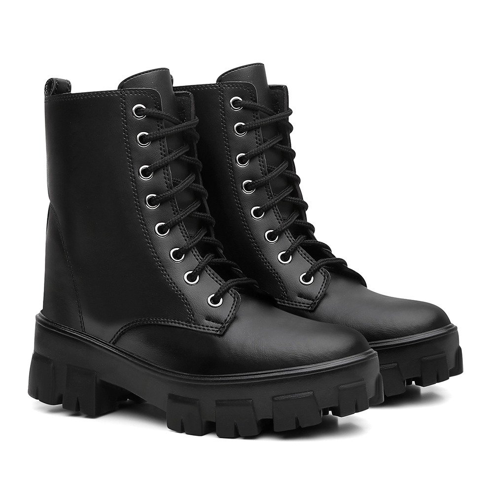 Bota Coturno Autem Originals com Zíper Cadarço e Sola Borracha Tratorada Leve Preto 1