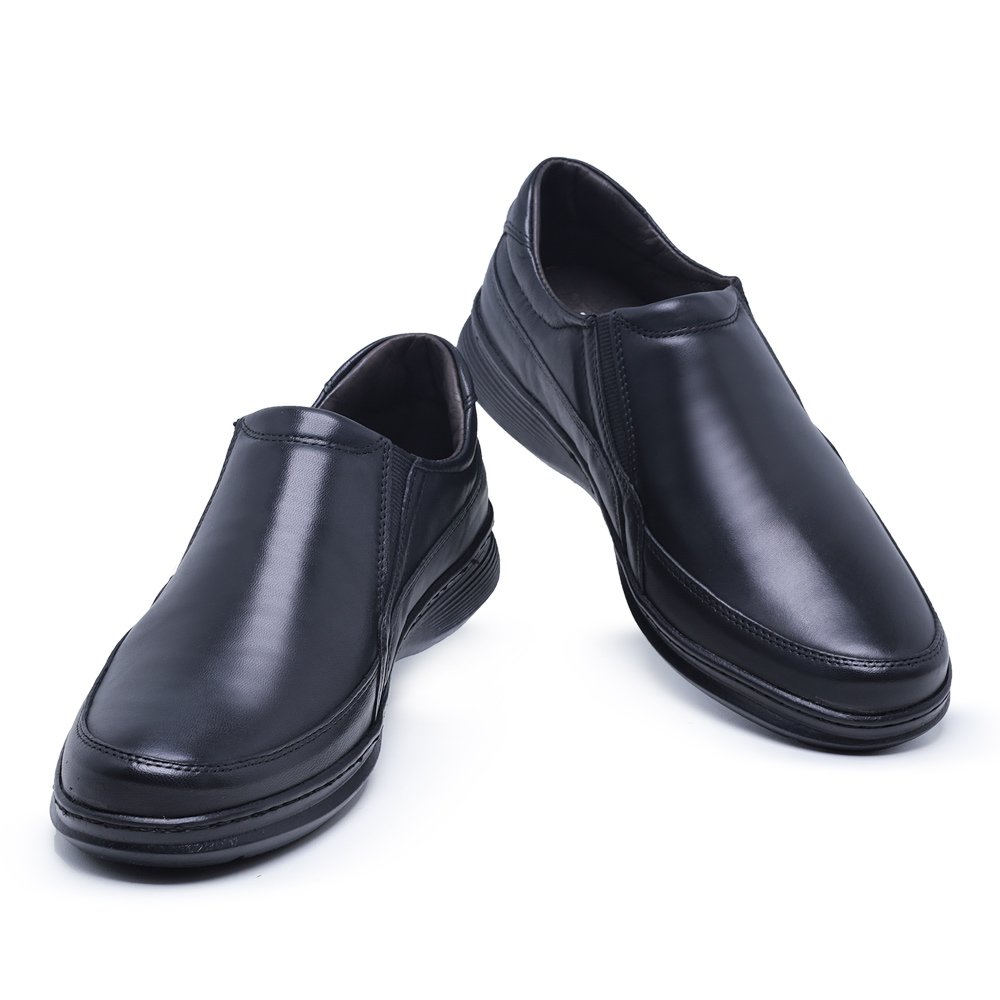 Sapato Casual em Couro Autem Originals Liso Basico com Elástico e Sola Borracha Preto 1