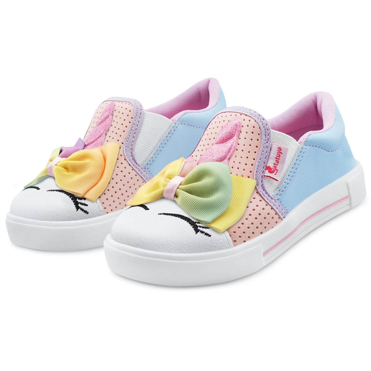 Tênis Iate infantil Unicórnio Menina Gatatuya Laço Rosa/Azul/Lilás Rosa/Branco 1