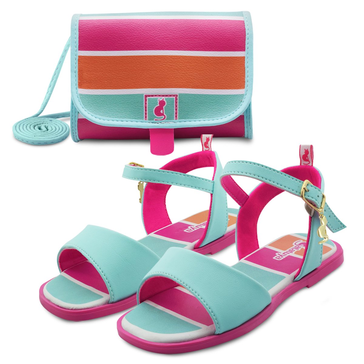 Kit Sandália Infantil Com Bolsinha Gatatuya Menina Summer Tiffany/Pink