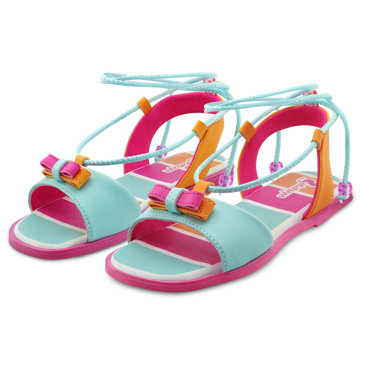 Sandália Infantil De Amarrar Gatatuya Menina Summer Tiffany/Pink/Laranja
