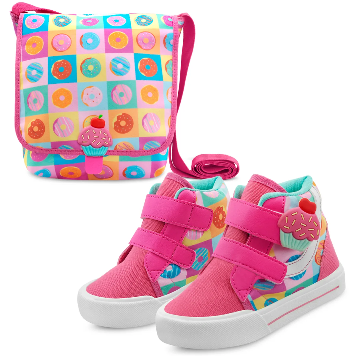 Kit Tênis Infantil Menina Com Bolsinha Feminino Cupcake Gatatuya Rosa 5