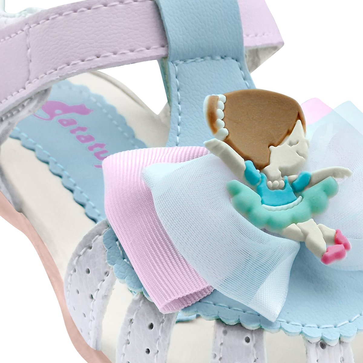 Kit Sandália Menina Infantil Feminina Bailarina Com Bolsa E Tiara Branco/Lilás Gatatuya Roxo 5