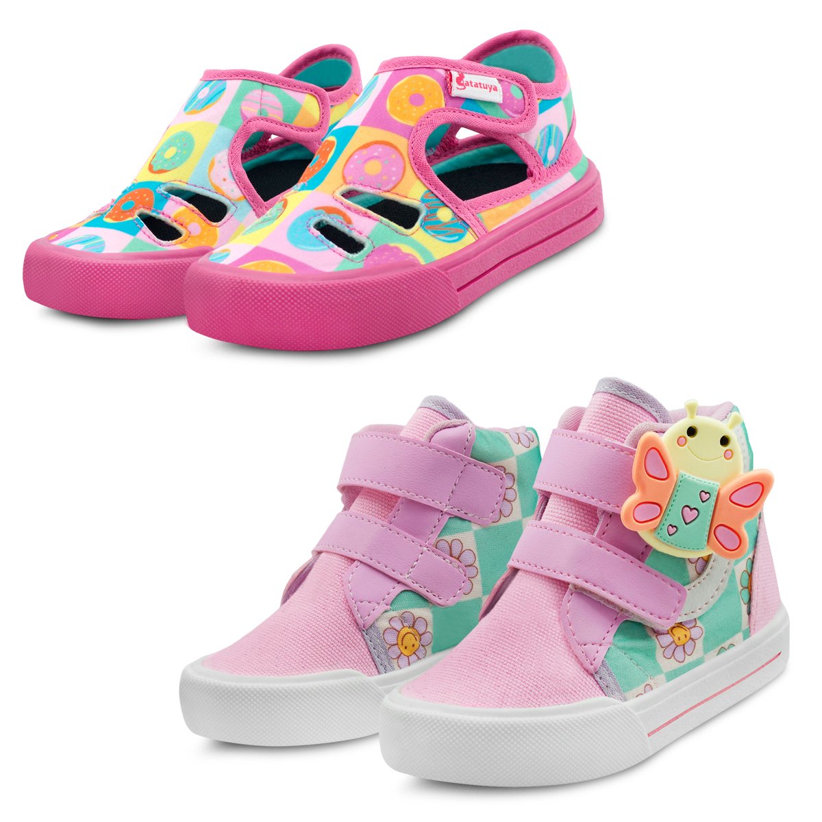 Kit 2 Pares Sandália Papete Infantil Cupcake Menina E Tênis Escolar Borboleta Gatatuya Rosa 1