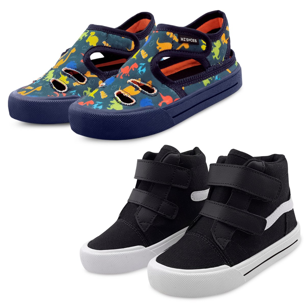 Kit 2 Pares Tênis Infantil Cano Alto Preto E Sandália Papete Menino Dinossauro Gatatuya Preto 1