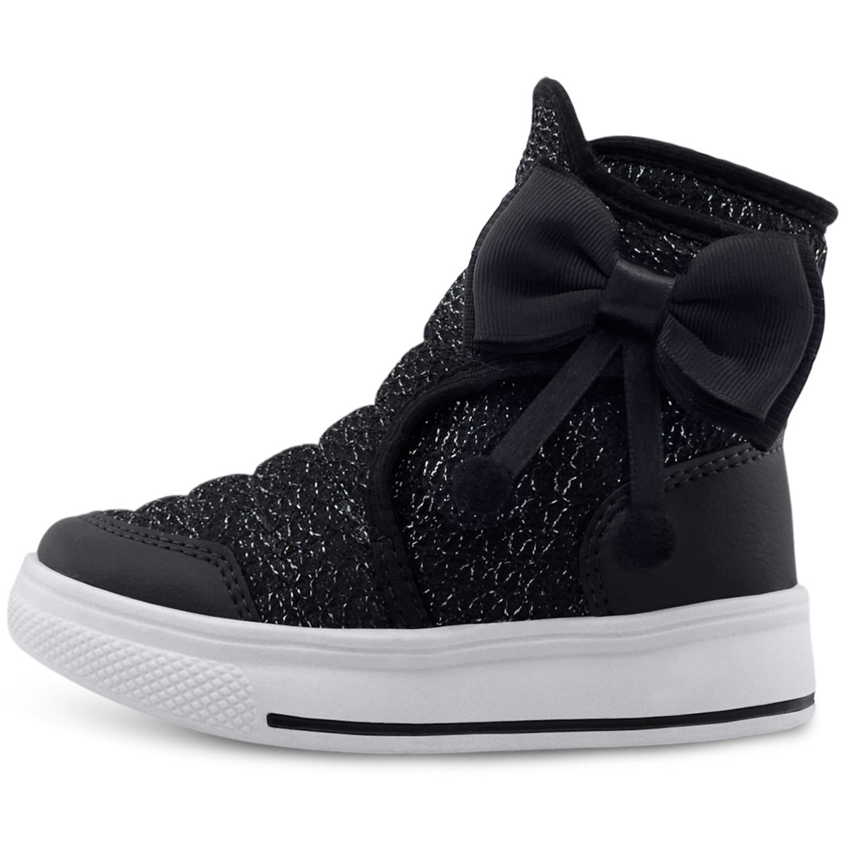 Bota Infantil Feminina Cano Alto Menina Preta/Brilho Gatatuya Preto 3