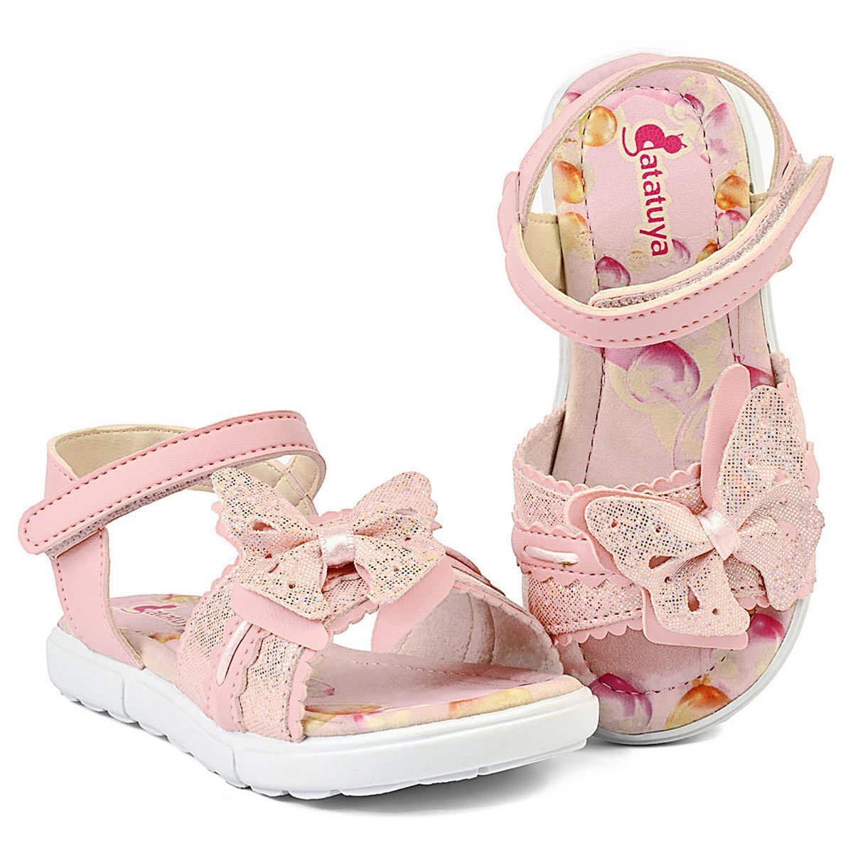 Sandália Menina Infantil Conforto Rosa Brilho Borboleta Gatatuya