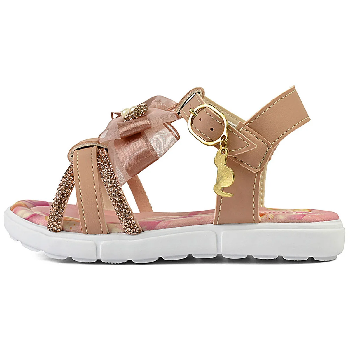 Sandália Infantil Feminina Laço Menina Luxo Nude/Glitter Gatatuya Nude 3