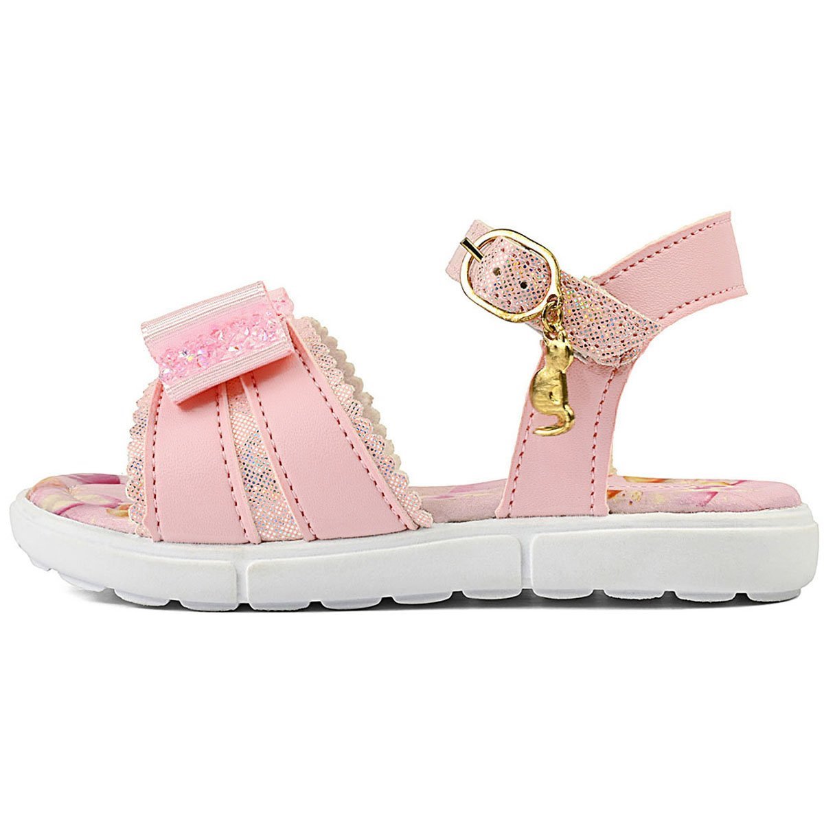 Sandália Menina Infantil Estilo Conforto Laço Rosa/Brilho Gatatuya Rosa 4