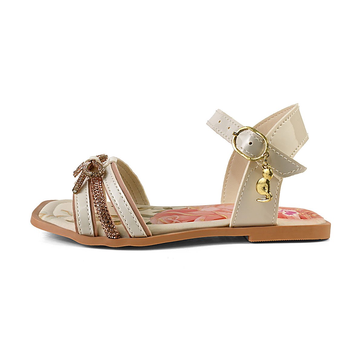Sandália Feminina Infantil Rasteirinha Brilho Laço Off White Gatatuya Off White 5