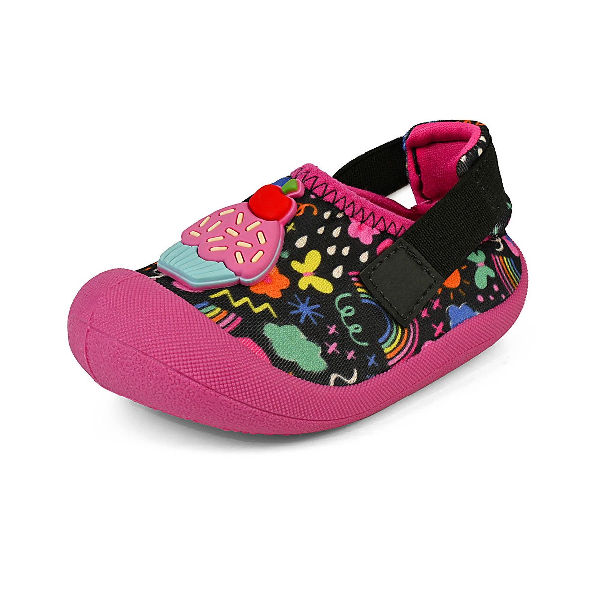 Tênis Slip On Bebê Babuche Infantil Menina Verão Antiderrapante Preto/Colorido Cupcake Preto/Rosa 4