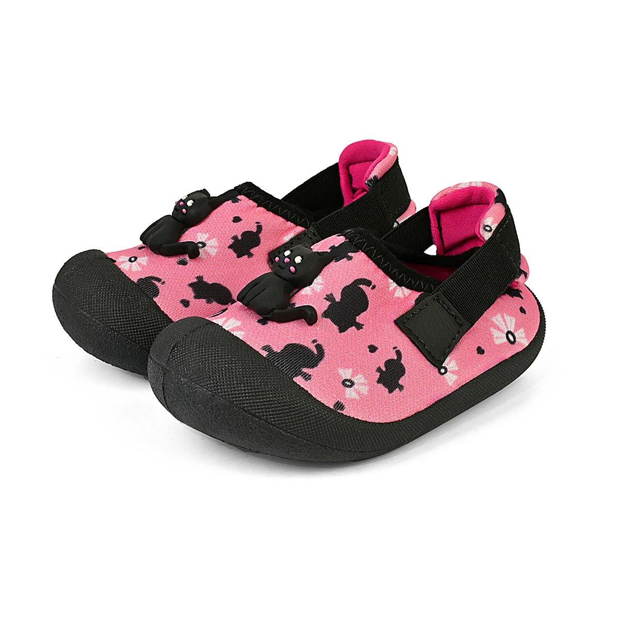 Sapatinho Infantil Bebê Menina Babuche Conforto Verão Rosa/Preto Gatinha Gatatuya