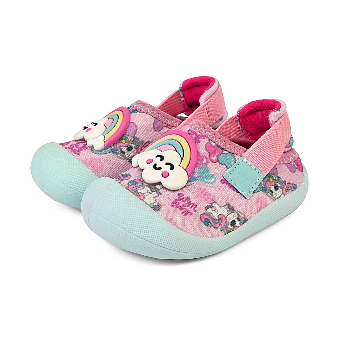 Sapatinho Babuche Bebê Infantil Conforto Slip On Menina Verão Azul/Rosa Nuvem Gatatuya