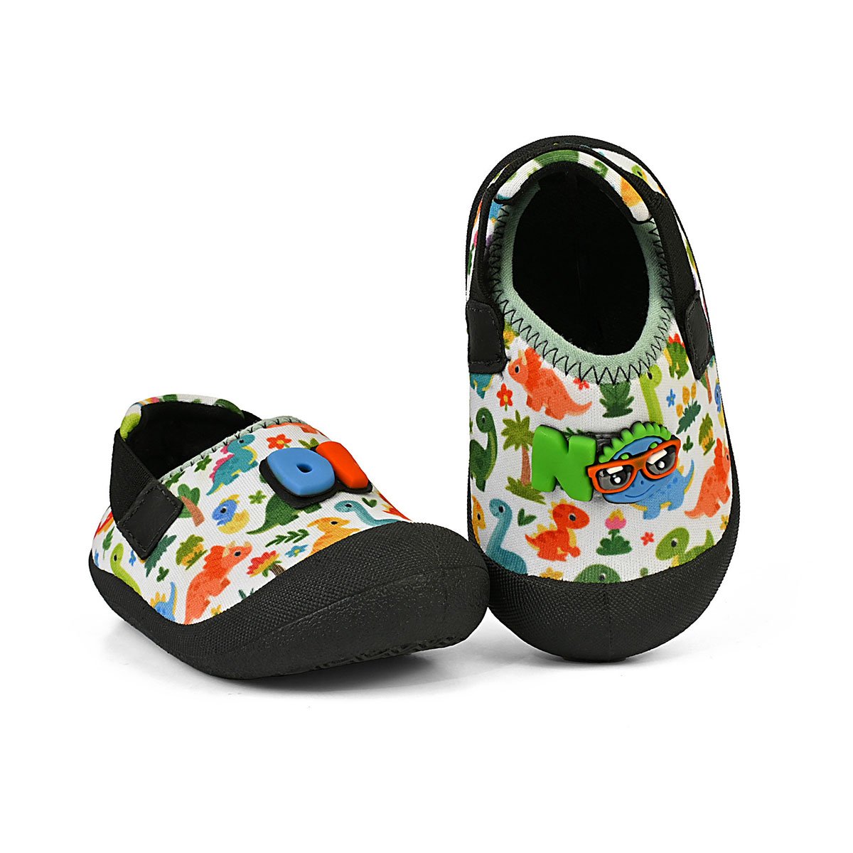 Tênis Babuche Infantil Bebê Menino Sapatinho Antiderrapante Branco/Verde Dino Branco 3