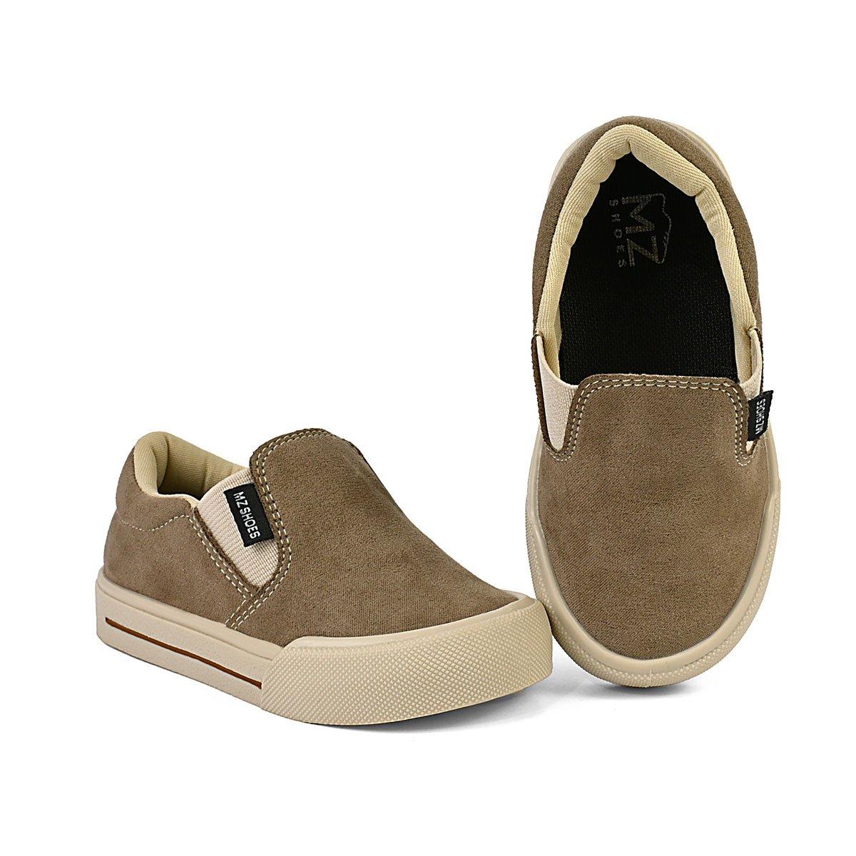 Tênis Iate Casual infantil Menino Sem Cadarço Slip On Taupe Gatatuya