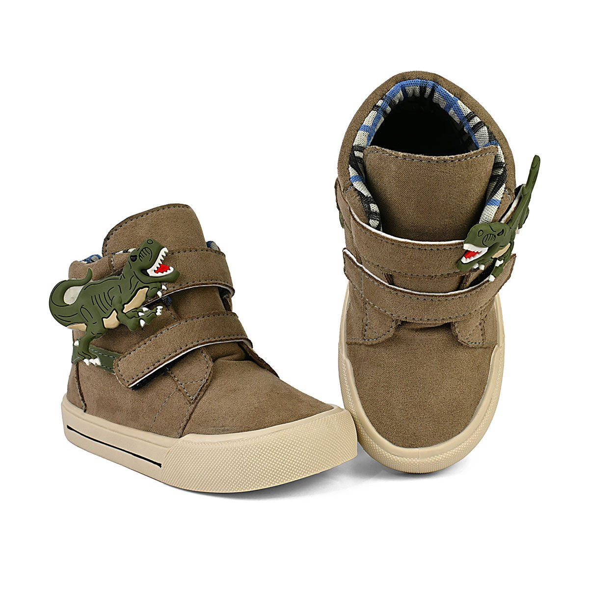 Tênis Infantil Cano Alto Dinossauro Rex Camurça Macio Estiloso Confortável Gatatuya Marrom 3