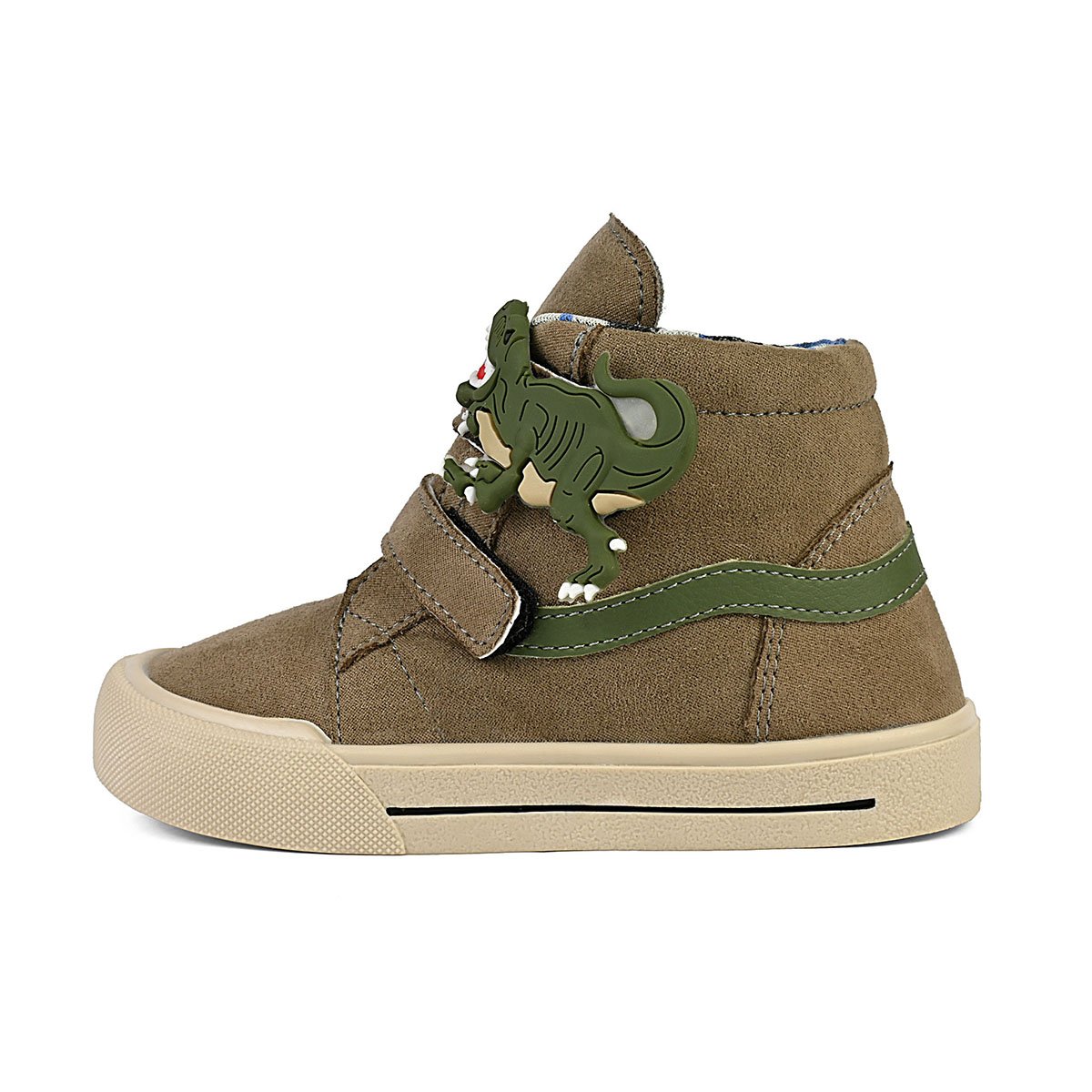 Tênis Infantil Cano Alto Dinossauro Rex Camurça Macio Estiloso Confortável Gatatuya Marrom 4