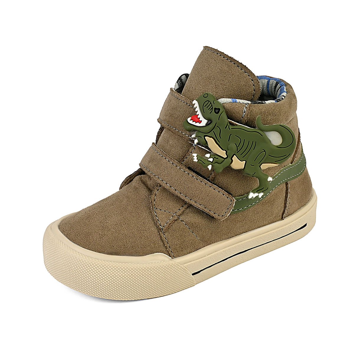 Tênis Infantil Cano Alto Dinossauro Rex Camurça Macio Estiloso Confortável Gatatuya Marrom 5