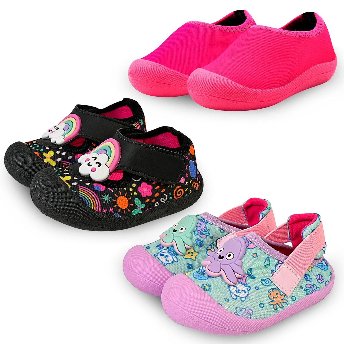 Kit 3 Pares Sapameia Infantil Menina Bebê Conforto Pink Sereia Gatatuya