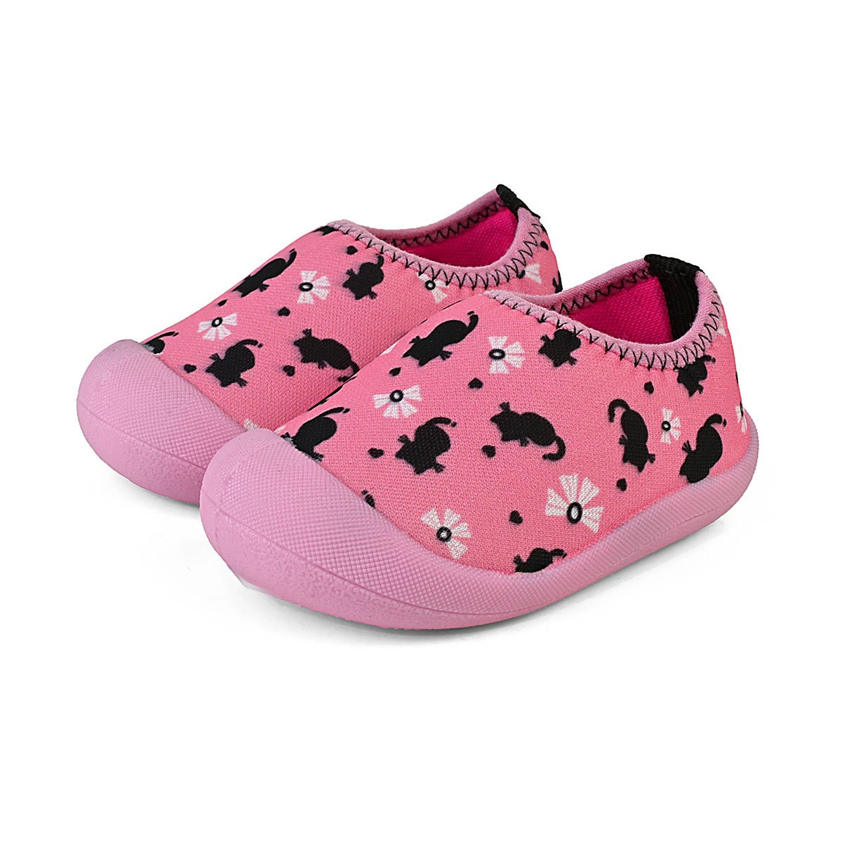 Sapameia Infantil Bebê Menina Rosa/Preto Gatinha Antiderrapante Gatatuya