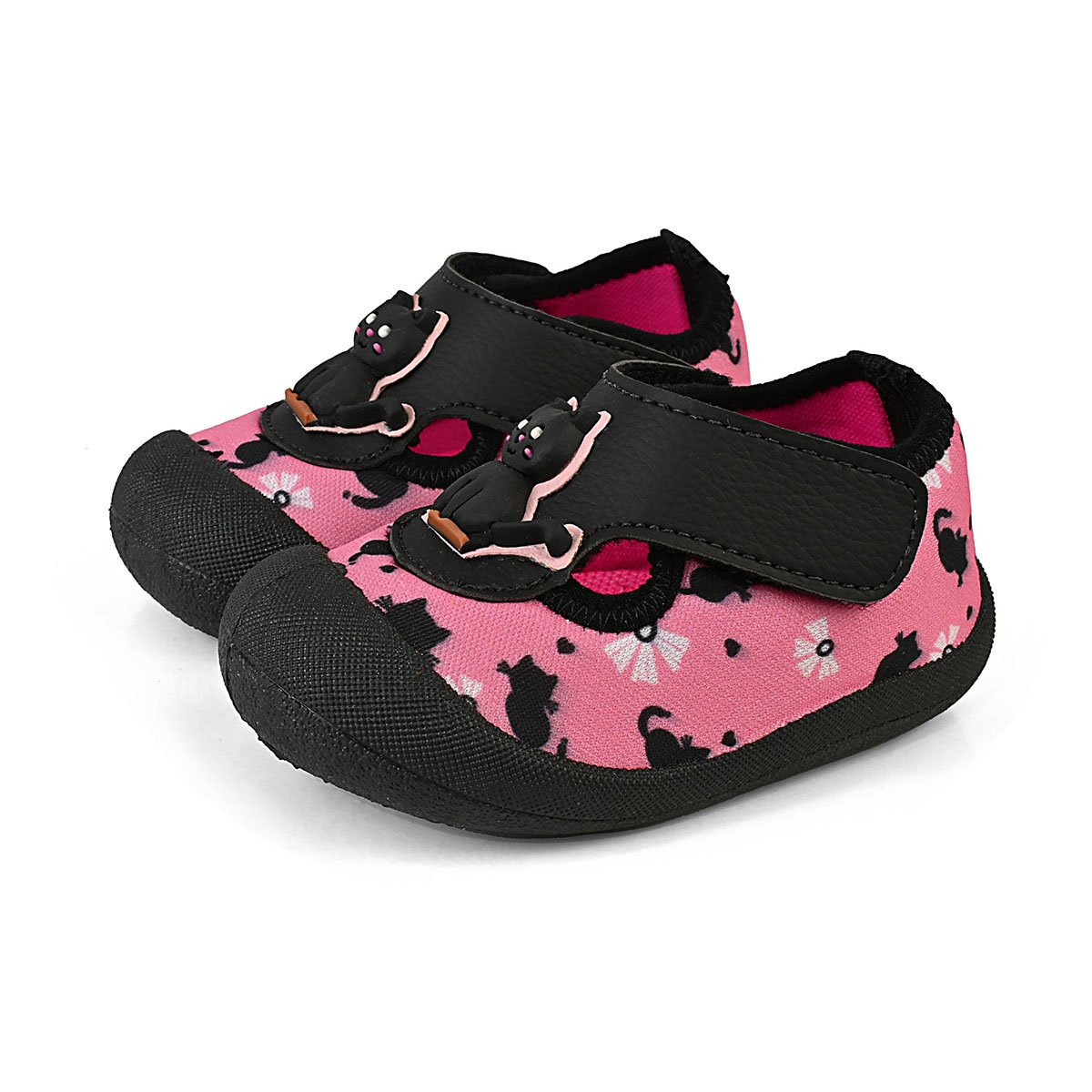 Sapameia Infantil Bebê Menina Rosa/Preto Gatinho Enfeite Antiderrapante Gatatuya
