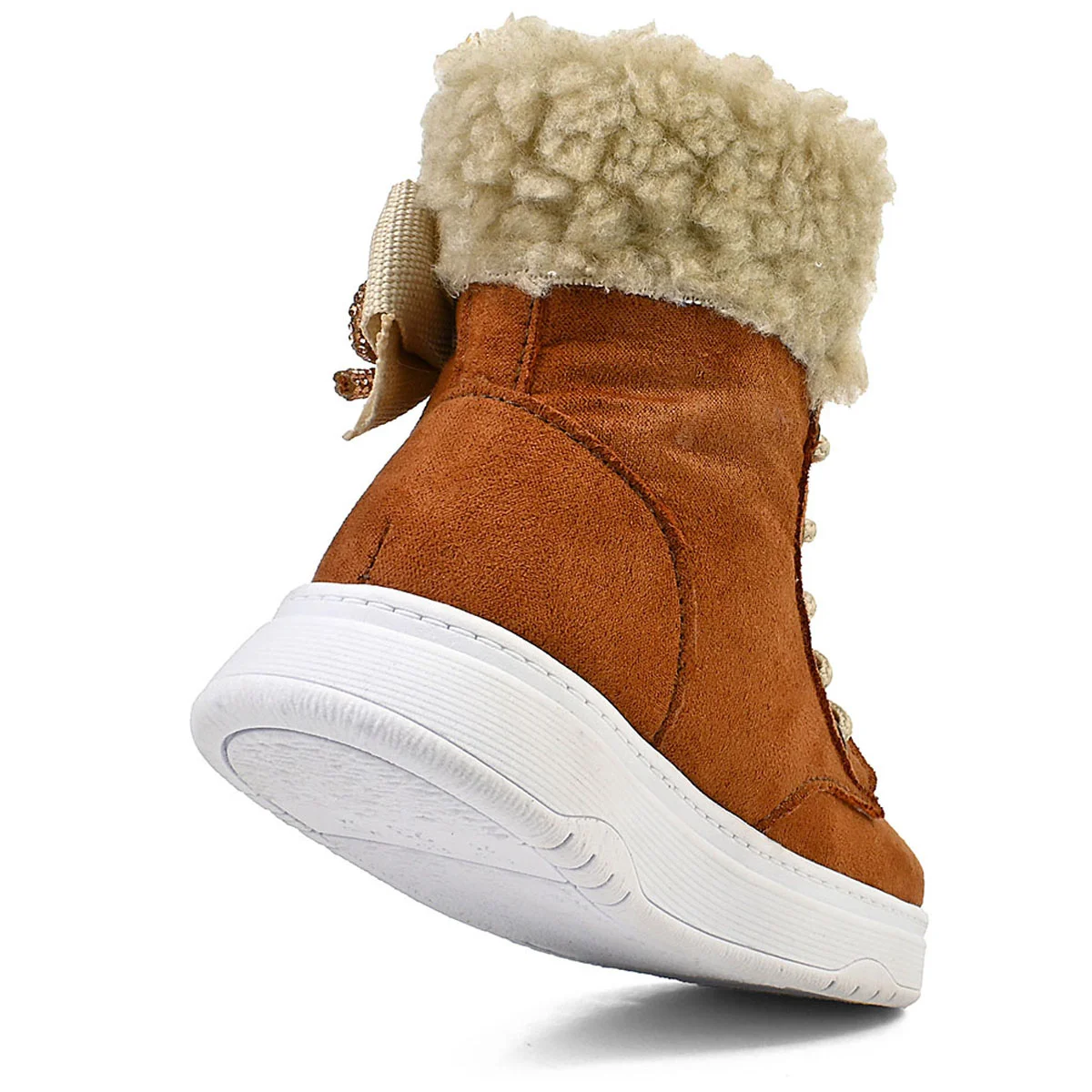 Bota Caramelo Cano Alto Infantil Menina Inverno Conforto Laço Camurça Gatatuya Marrom 3