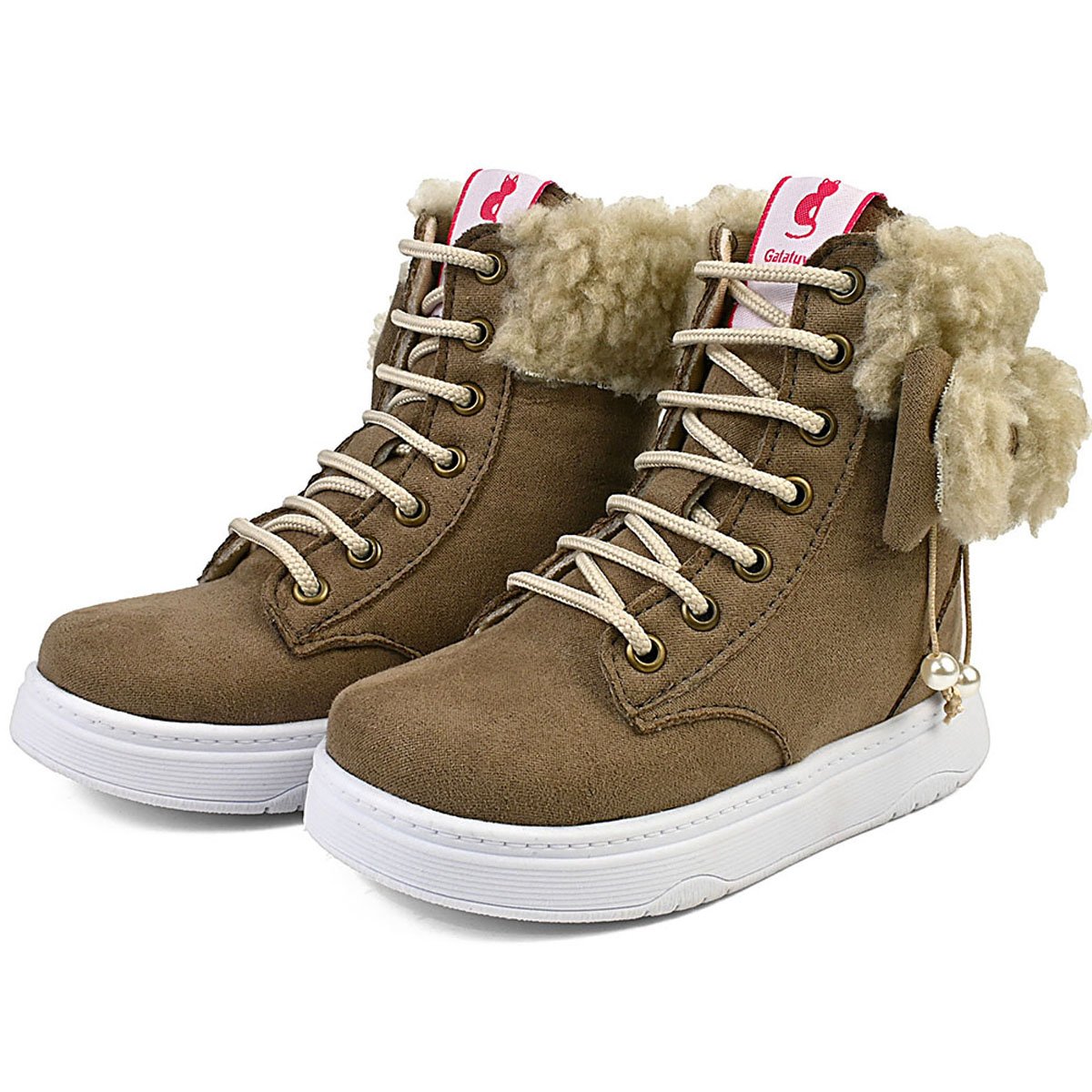 Botinha Infantil Cano Alto Menina Inverno Conforto Laço Marrom/Bege Gatatuya
