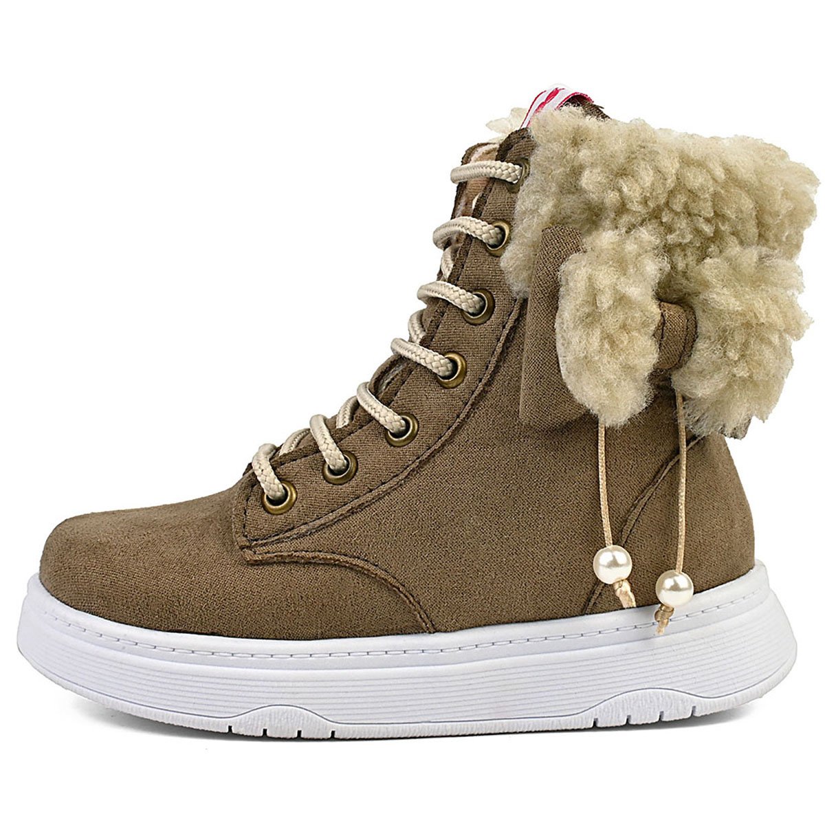 Kit Bota Infantil Menina Com Bolsa Inverno Cano Alto Laço Confortável Marrom/Bege Gatatuya Marrom 3