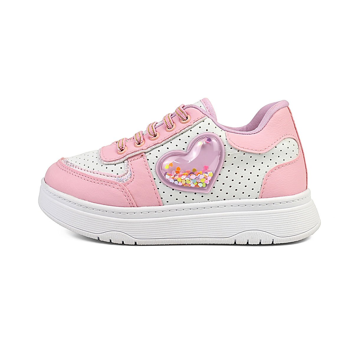 Kit Tênis Escolar Infantil Feminino Bom Bolsa Branco/Rosa Calce Fácil Conforto Gatatuya Branco/Rosa 3